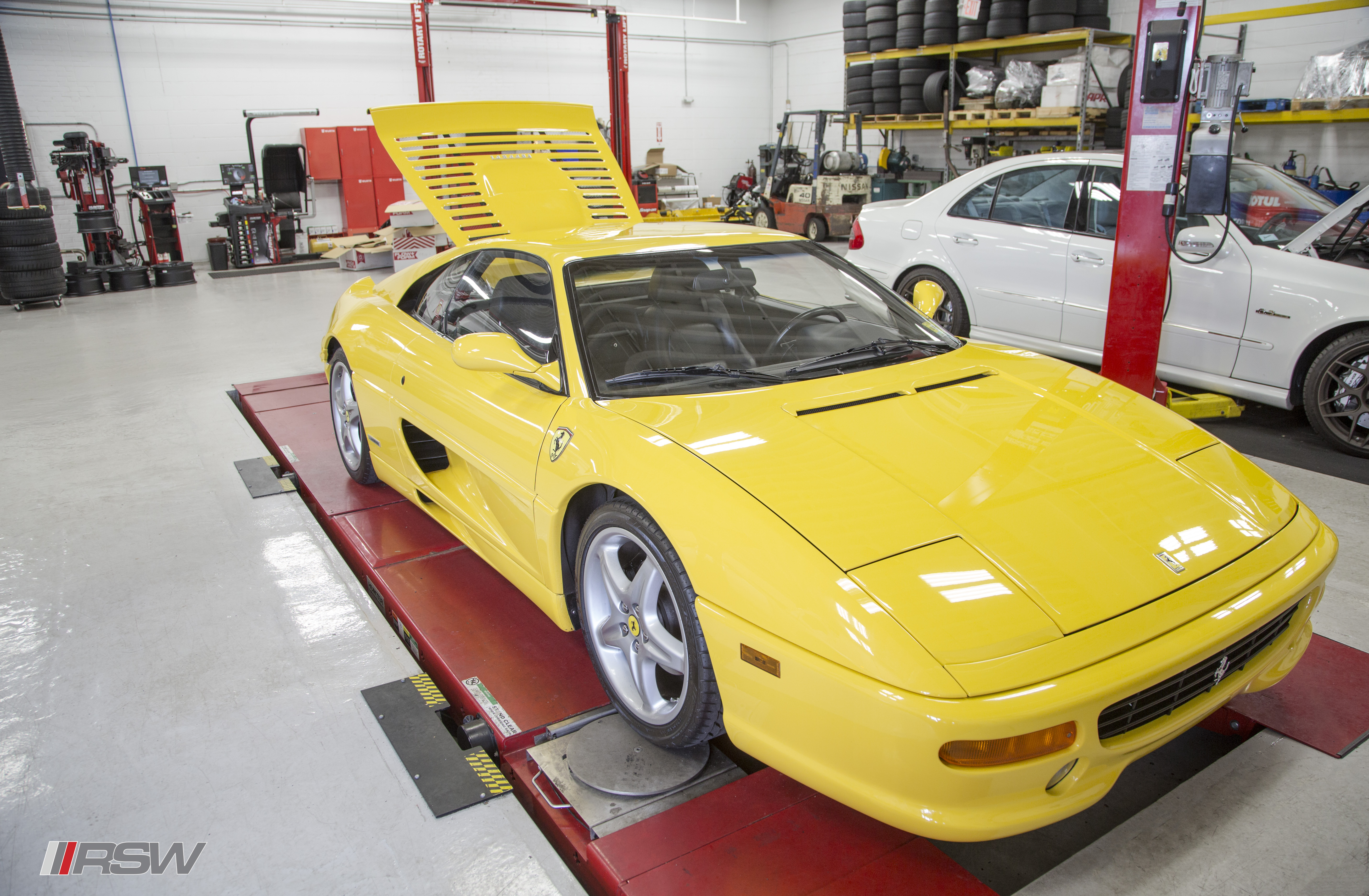 Yellow Ferrari F355 in the RSW Euro shop