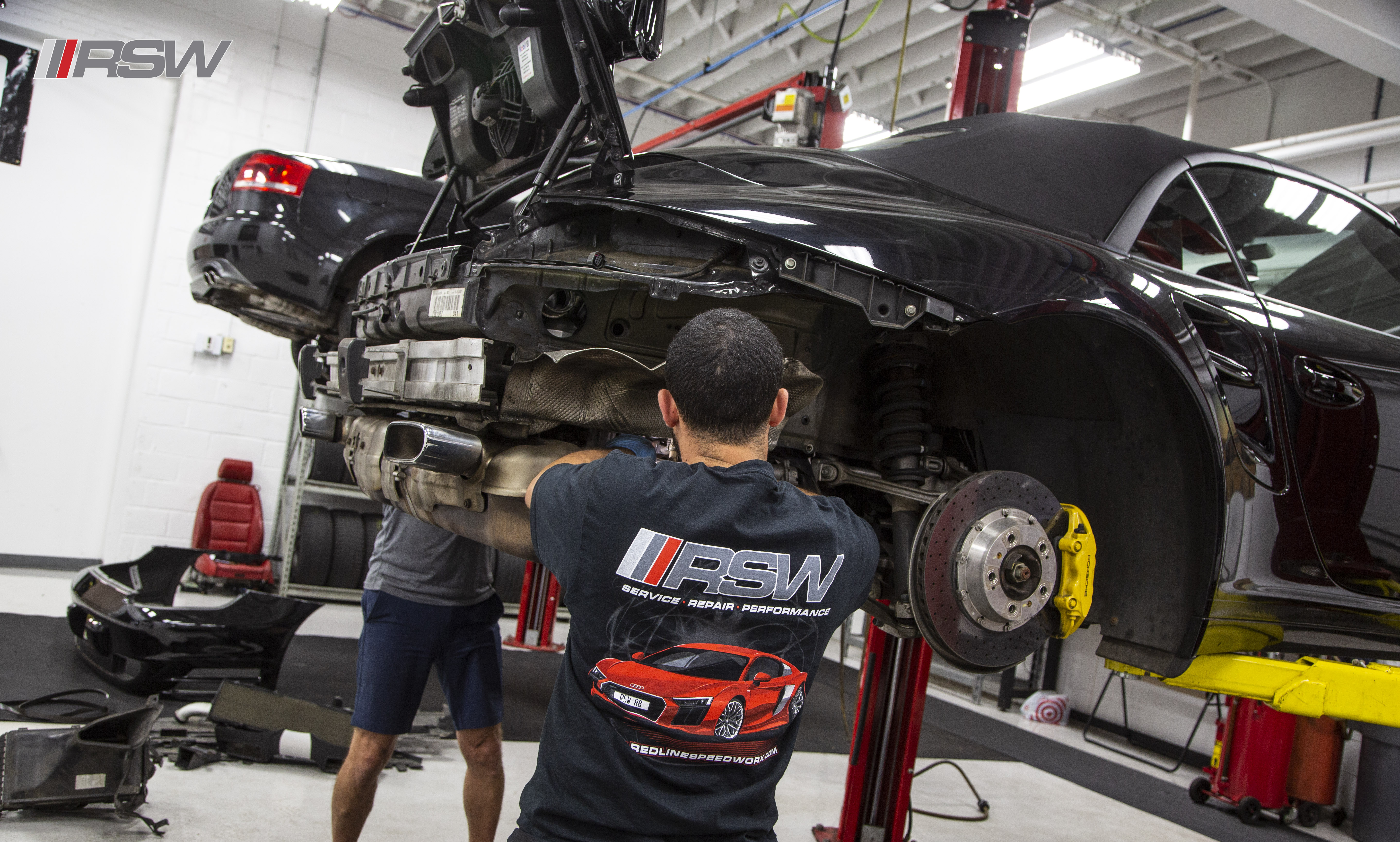 Technician working on a European engine at RSW Euro in Green Brook
