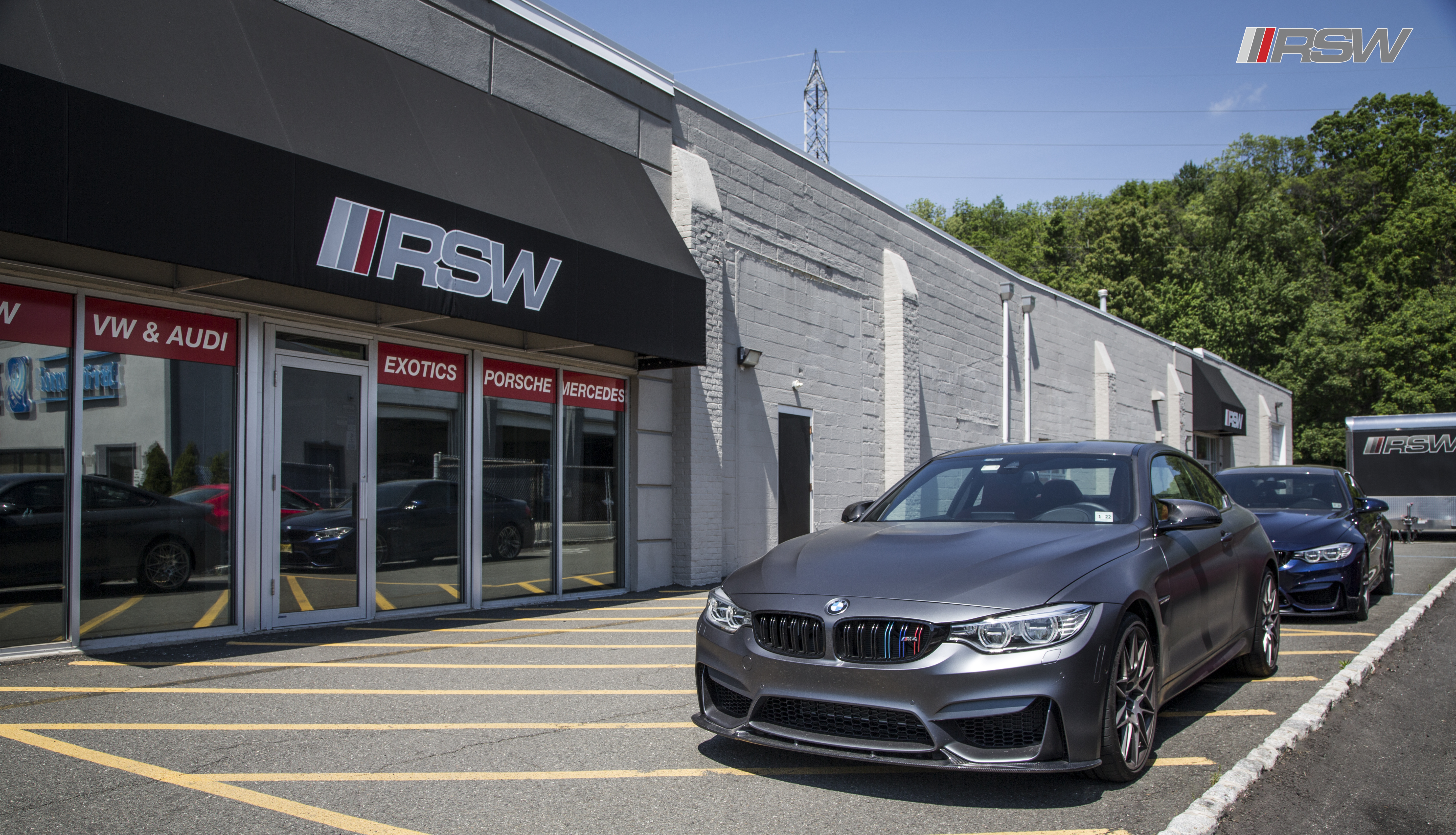 BMW M4 outside the Green Brook shop