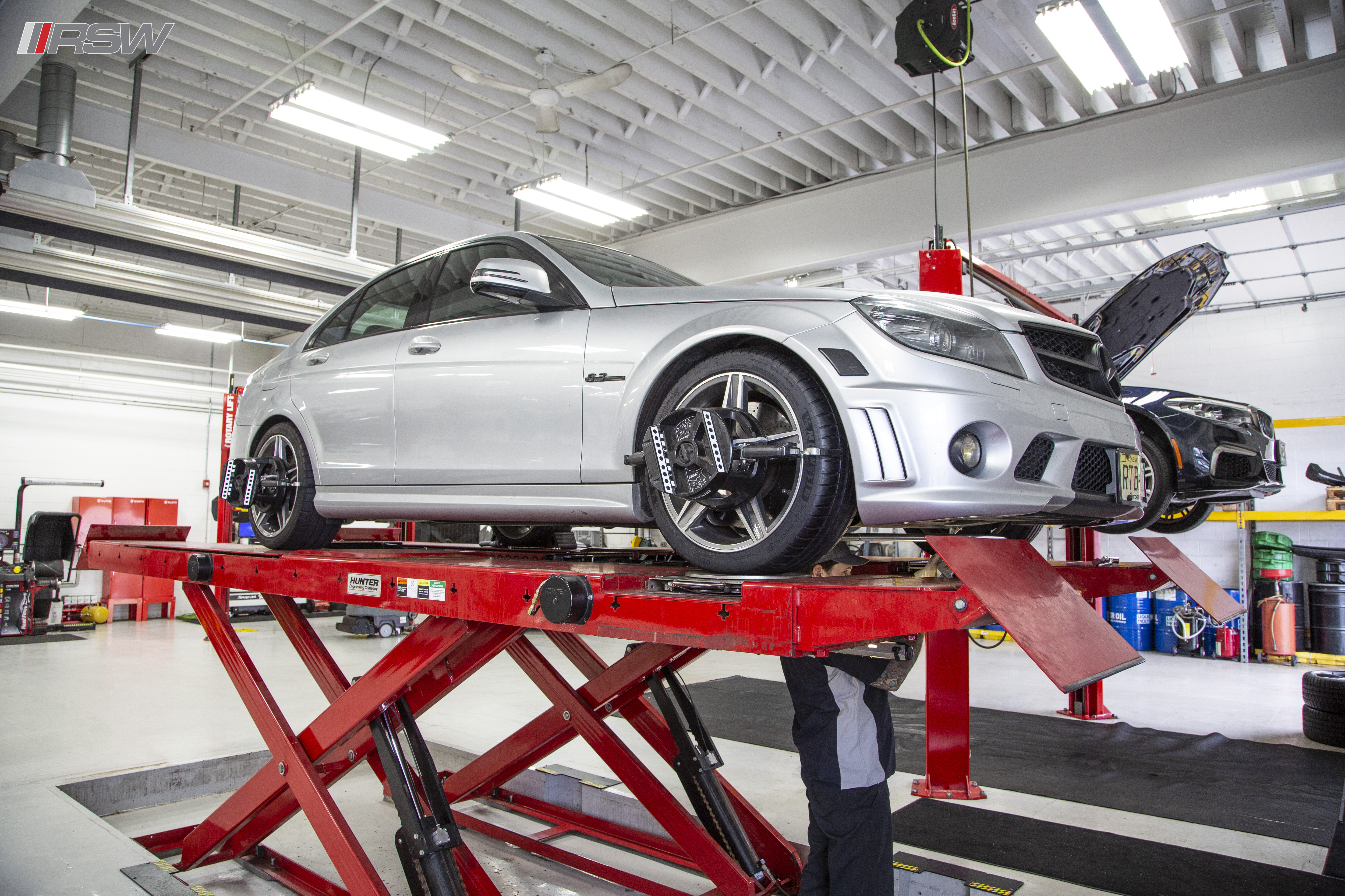 Mercedes-AMG on a lift at RSW Euro in Green Brook